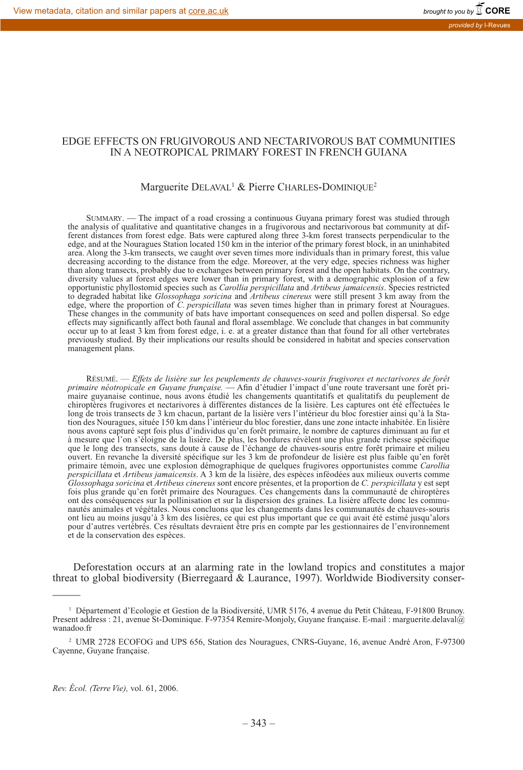 Edge Effects on Frugivorous and Nectarivorous Bat Communities in a Neotropical Primary Forest in French Guiana