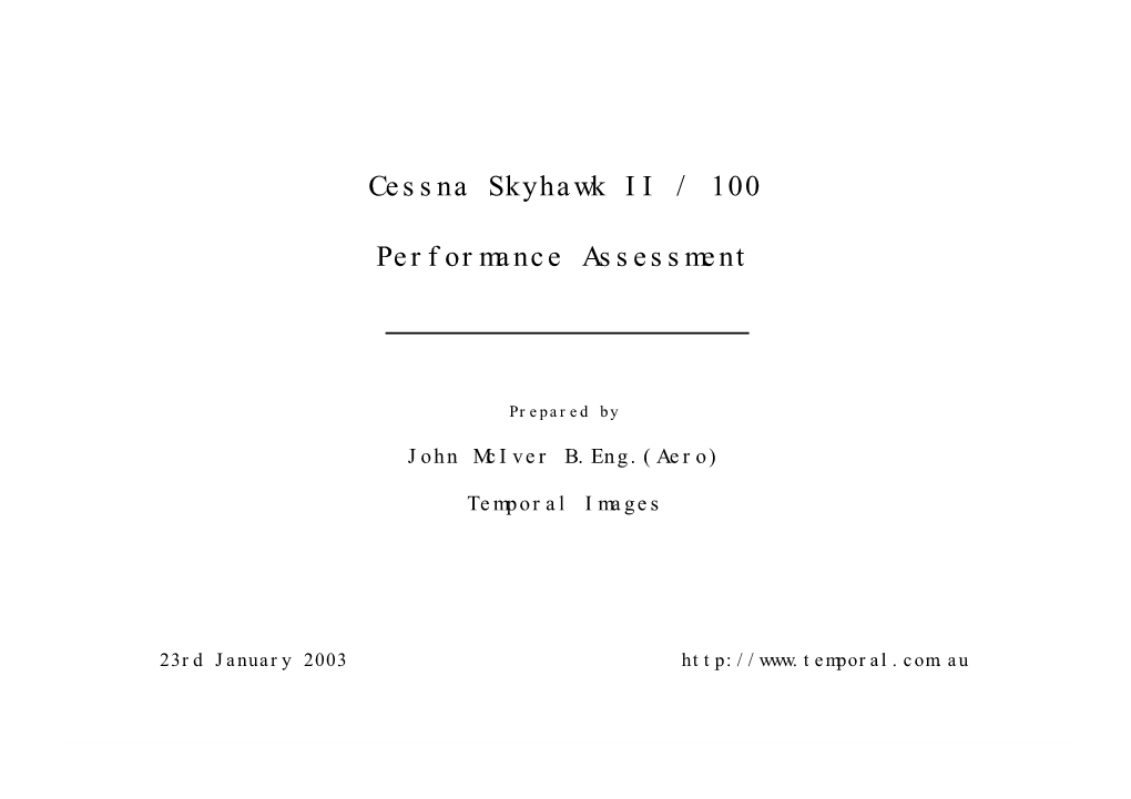 Cessna Skyhawk II / 100 Performance Assessment