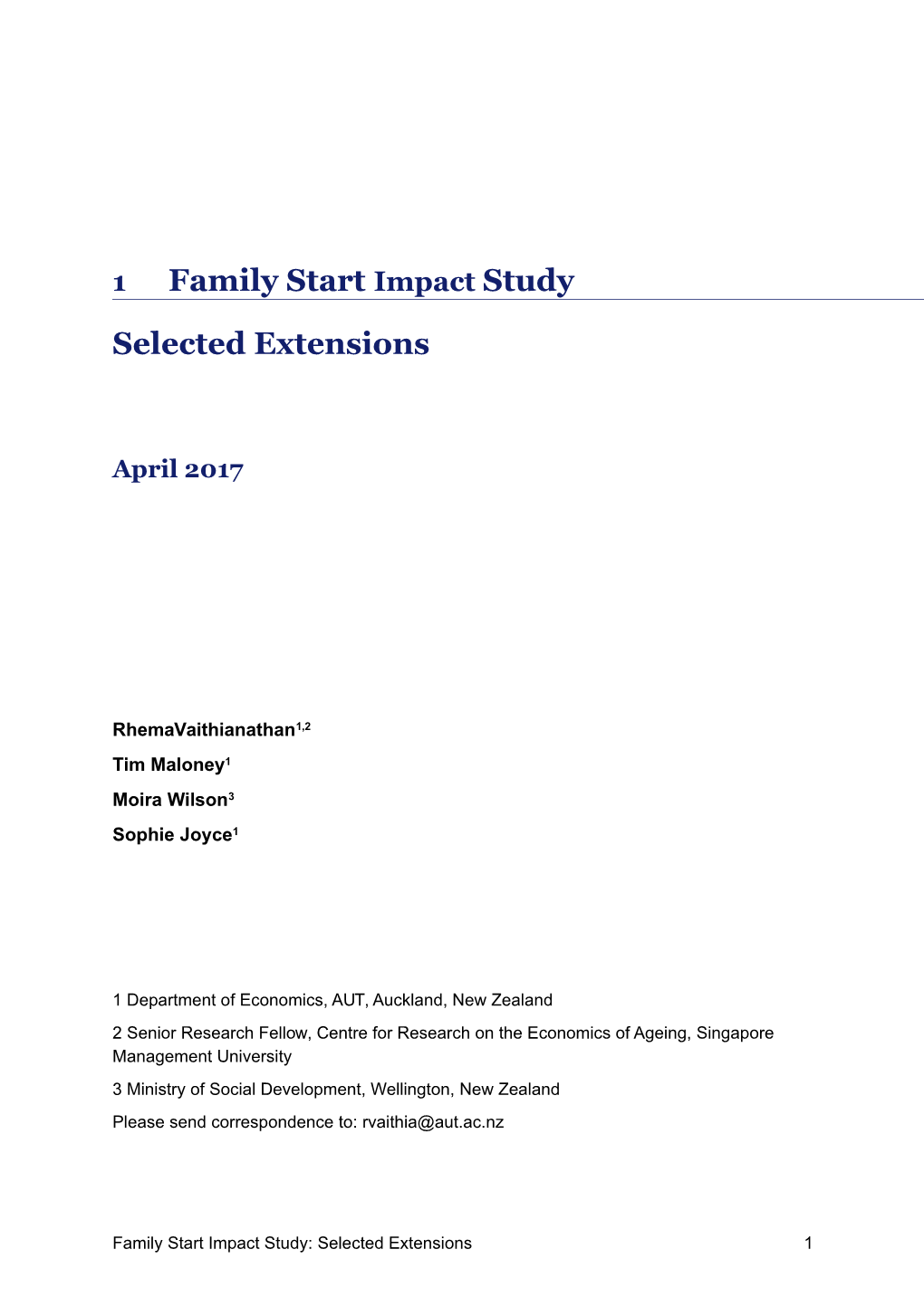 Family Start Quasi-Experimental Impact Study