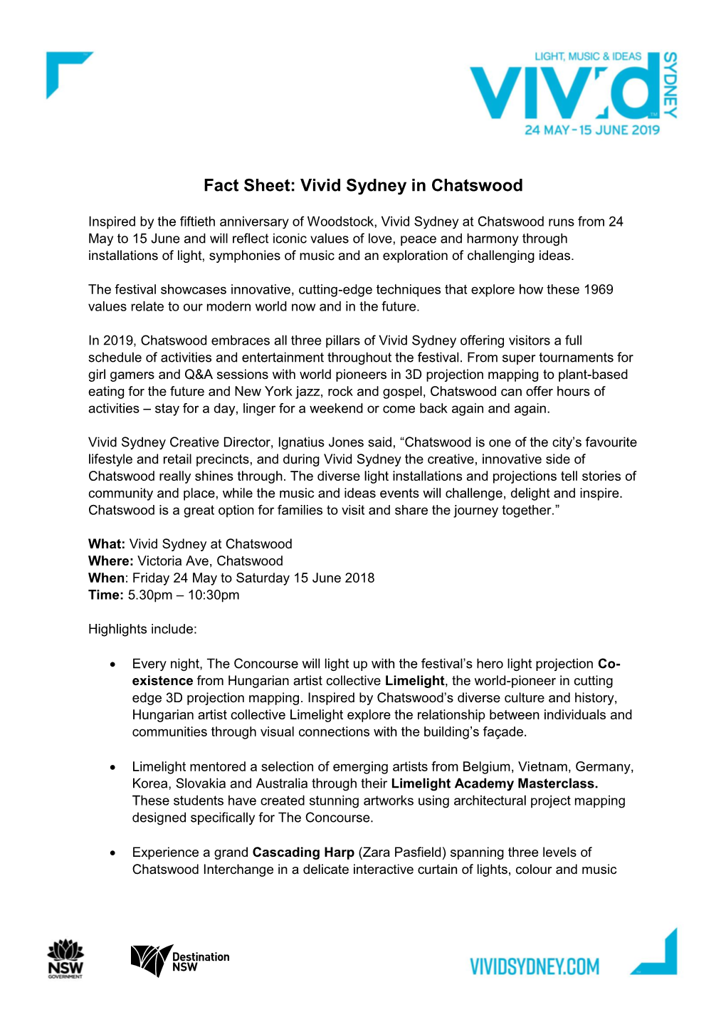 Fact Sheet: Vivid Sydney in Chatswood