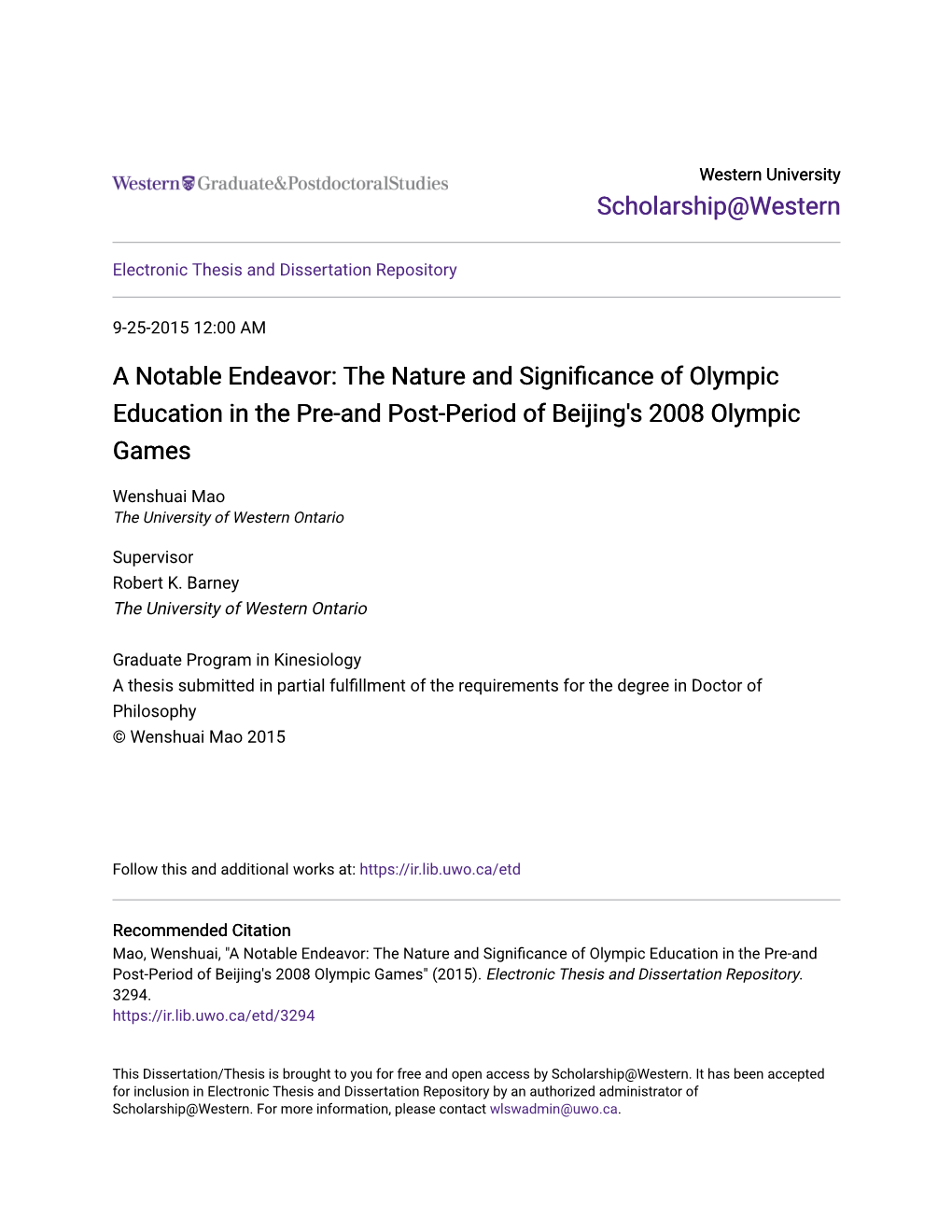 The Nature and Significance of Olympic Education in the Pre-And Post-Period of Beijing's 2008 Olympic Games