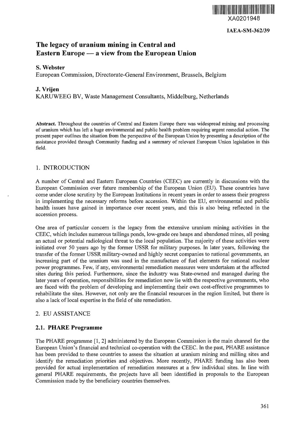 The Legacy of Uranium Mining in Central and Eastern Europe — a View from the European Union