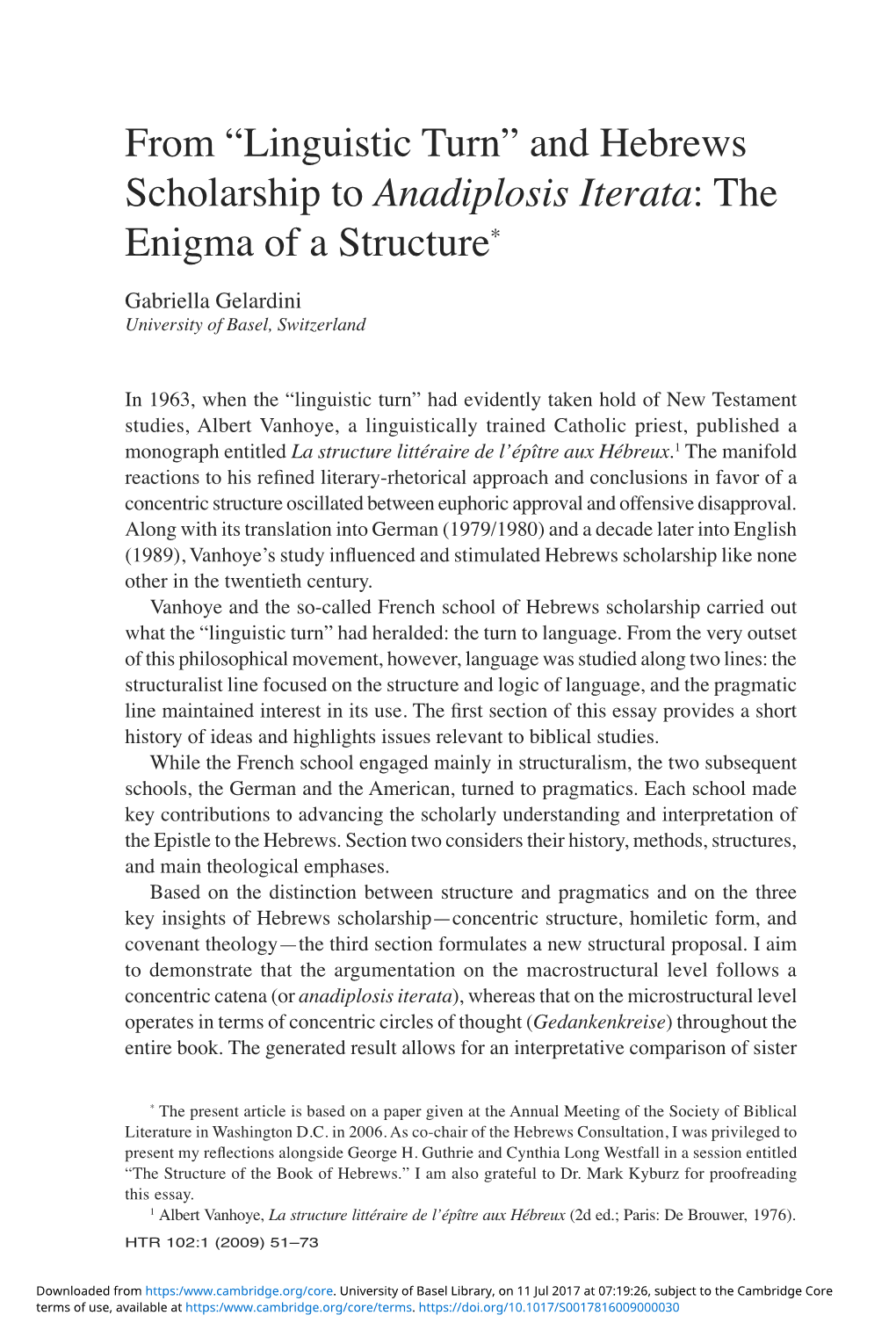 From “Linguistic Turn” and Hebrews Scholarship to Anadiplosis Iterata: the Enigma of a Structure*