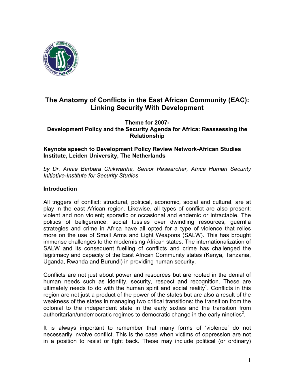 The Anatomy of Conflicts in the East African Community (EAC): Linking Security with Development
