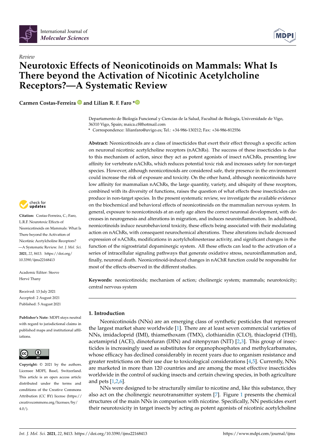 Neurotoxic Effects of Neonicotinoids on Mammals: What Is There Beyond the Activation of Nicotinic Acetylcholine Receptors?—A Systematic Review