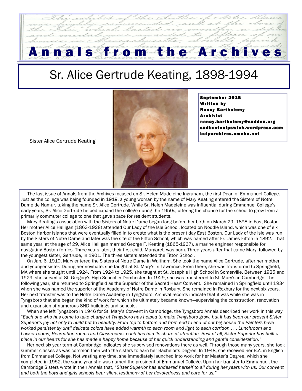 Annals from the Archives September 2015