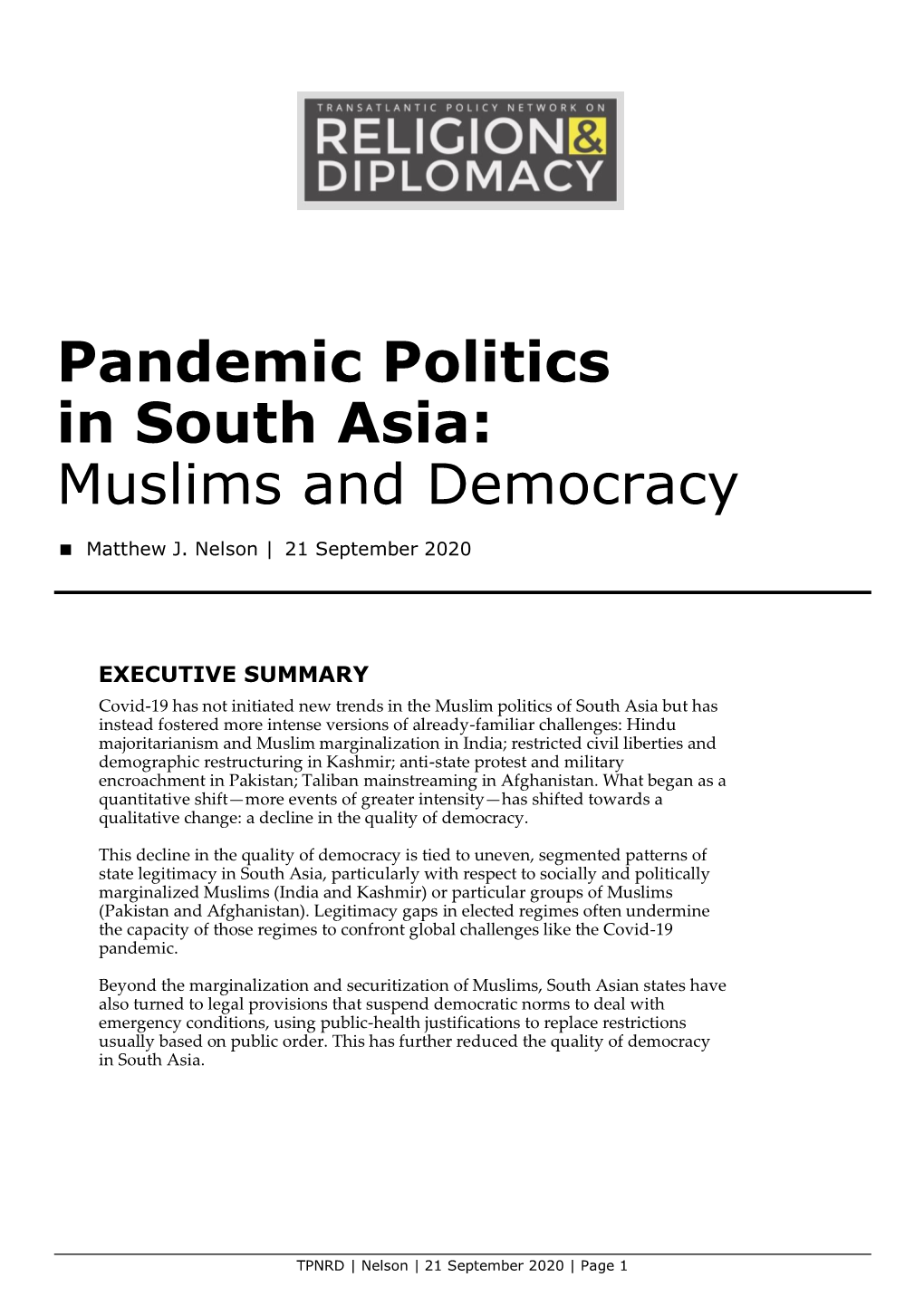 Pandemic Politics in South Asia: Muslims and Democracy
