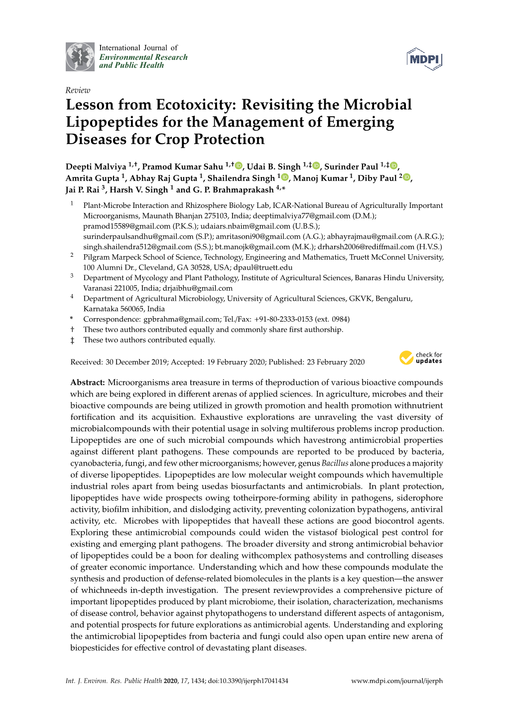 Revisiting the Microbial Lipopeptides for the Management of Emerging Diseases for Crop Protection