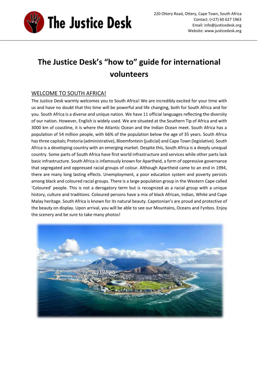 The Justice Desk's “How To” Guide for International Volunteers