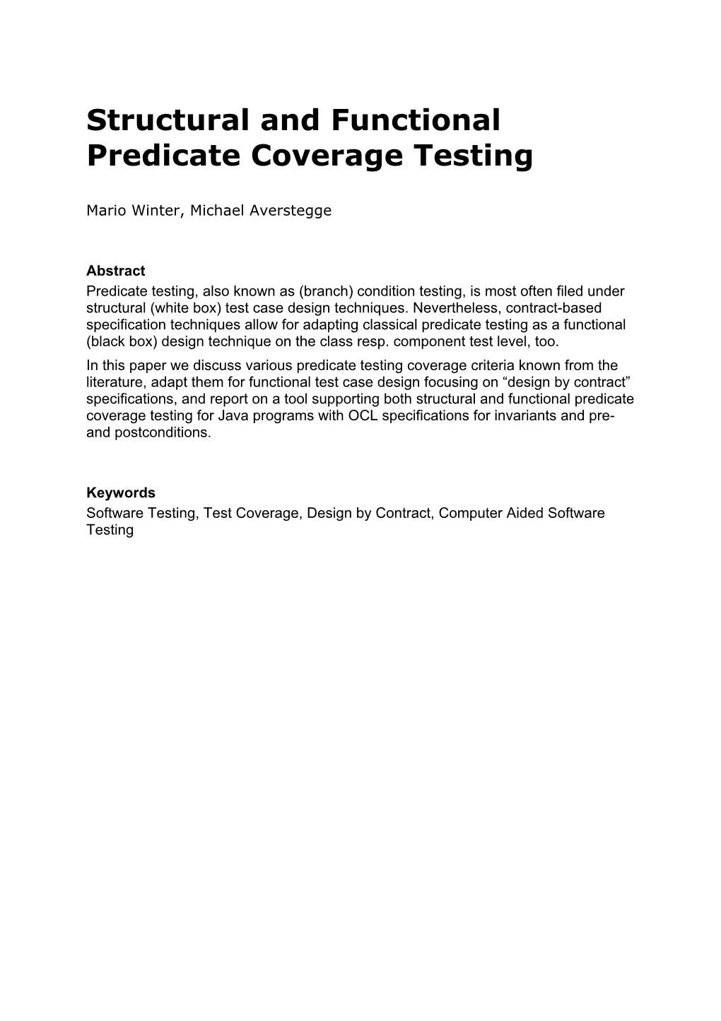 Structural and Functional Predicate Coverage Testing