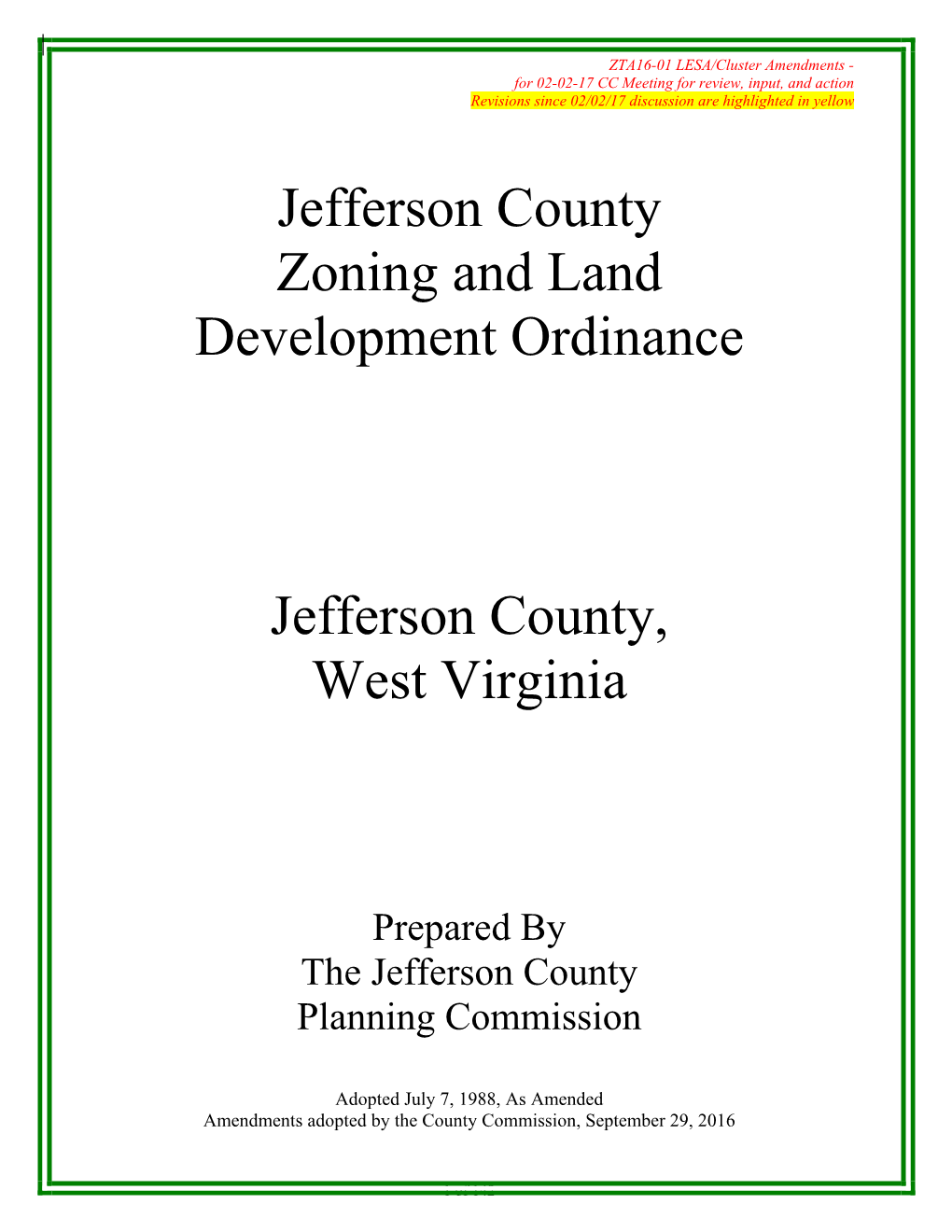 Jefferson County Zoning and Land Development Ordinance