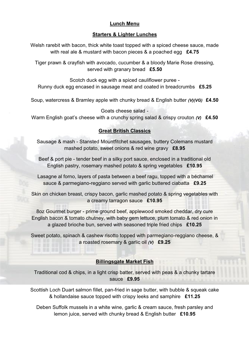 Lunch Menu Starters & Lighter Lunches Welsh Rarebit with Bacon, Thick White Toast Topped with a Spiced Cheese Sauce, Made Wi