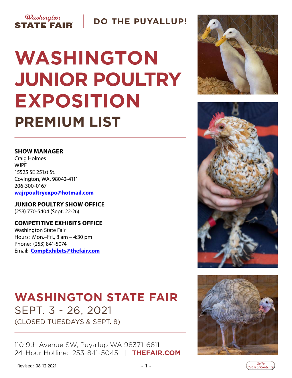 Washington Junior Poultry Exposition Premium List