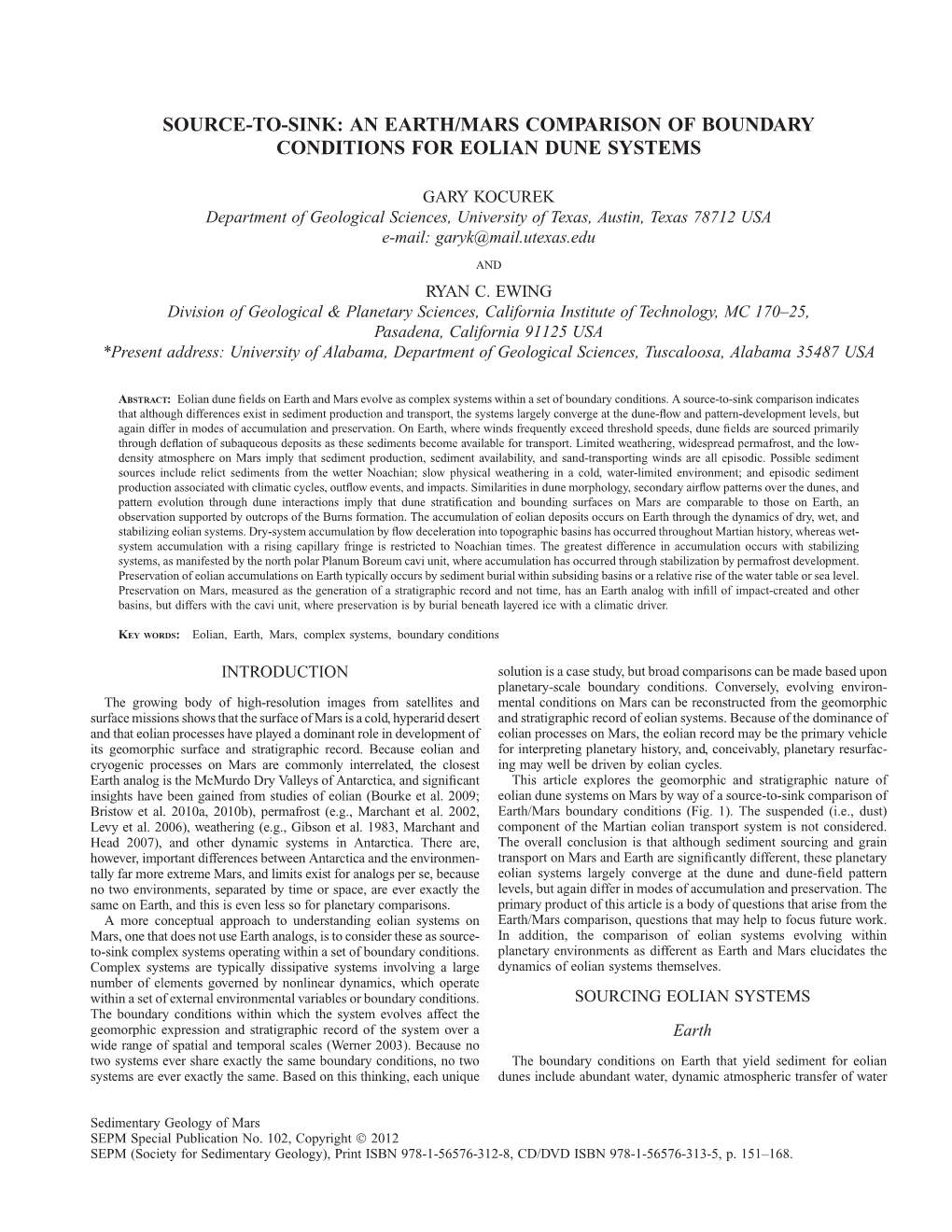 Source-To-Sink: an Earth/Mars Comparison of Boundary Conditions for Eolian Dune Systems