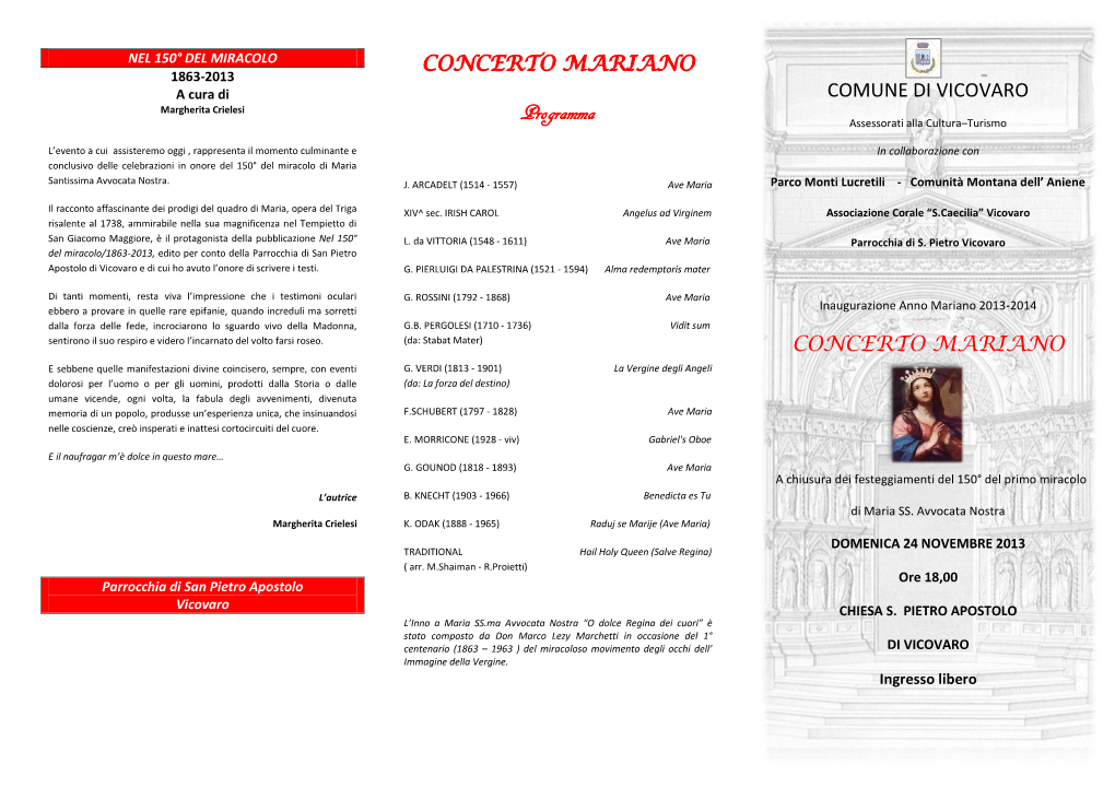 CONCERTO MARIANO Programma COMUNE DI VICOVARO