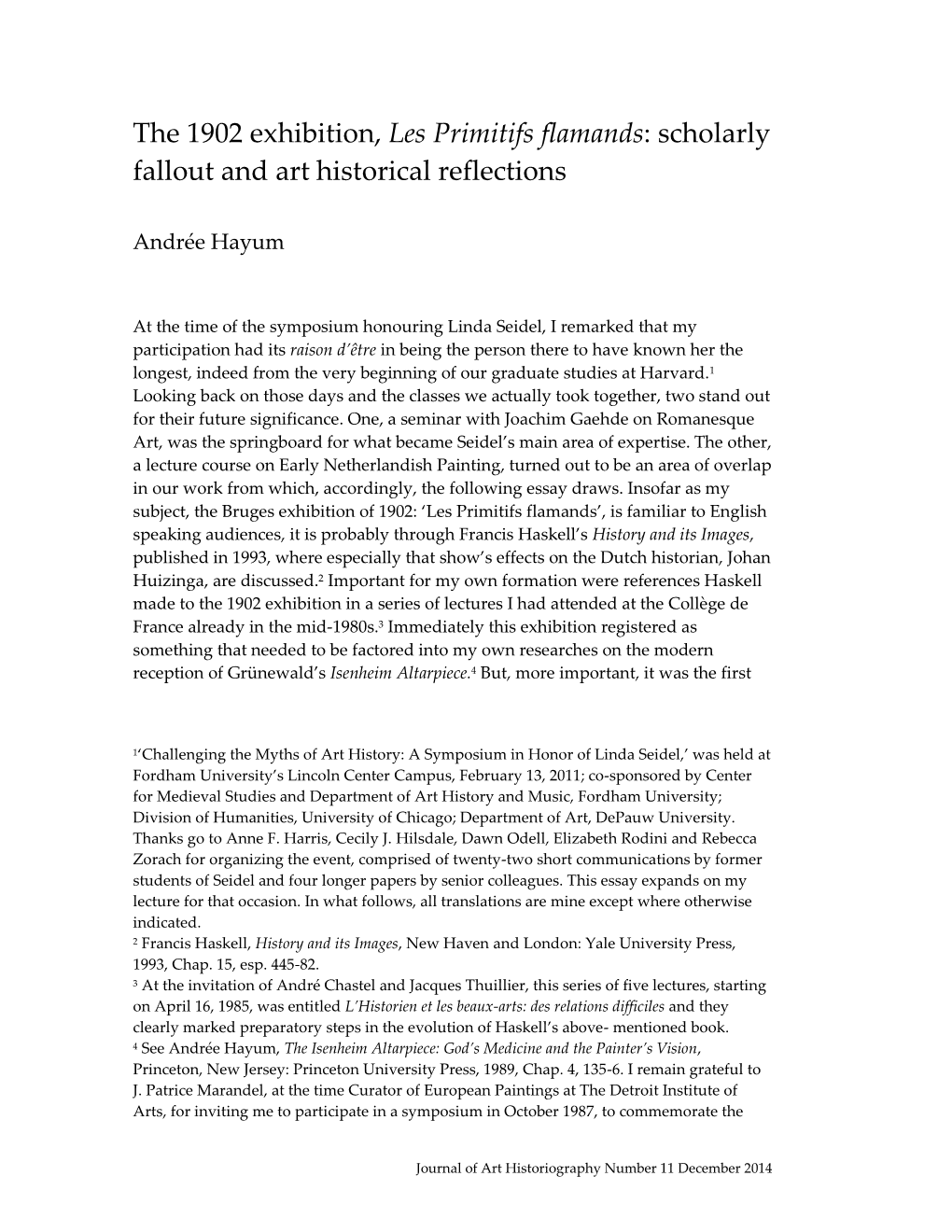 The 1902 Exhibition, Les Primitifs Flamands: Scholarly Fallout and Art Historical Reflections