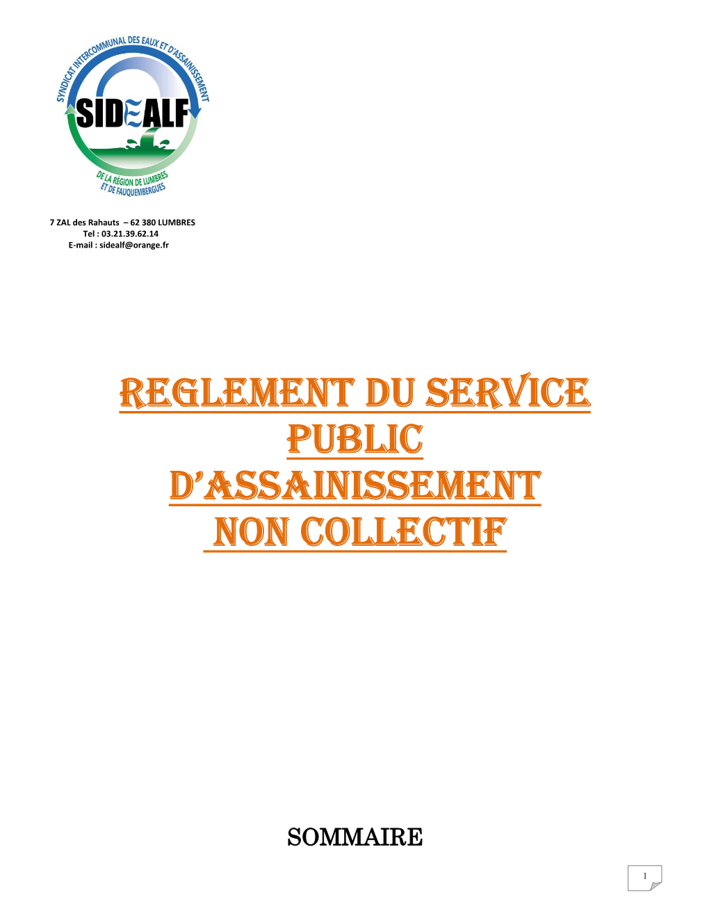 REGLEMENT DU SERVICE PUBLIC D'assainissement Non