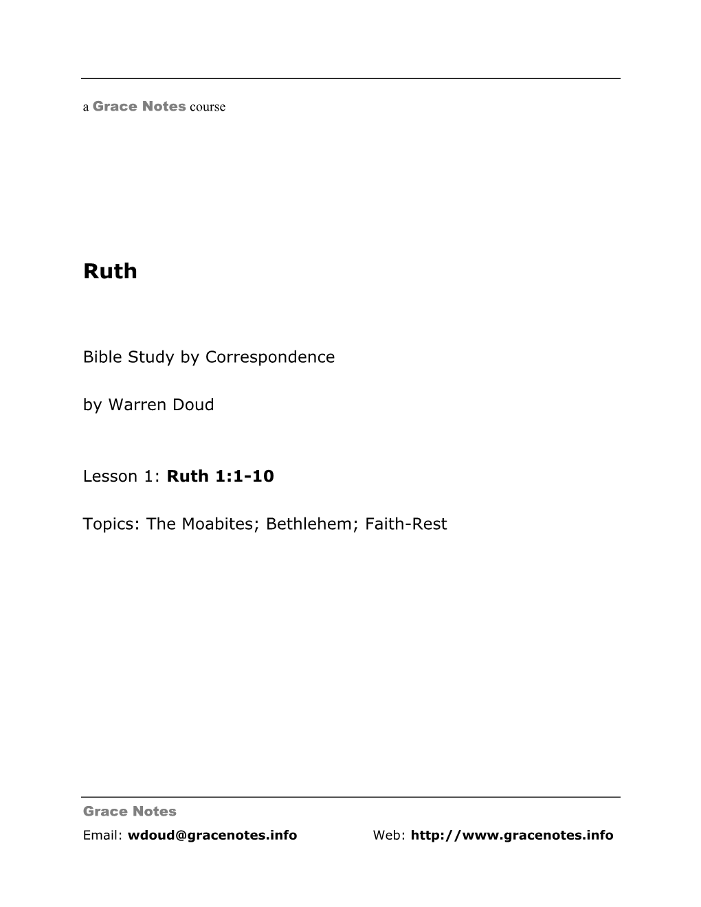 Bible Study by Correspondence by Warren Doud Lesson 1: Ruth 1:1