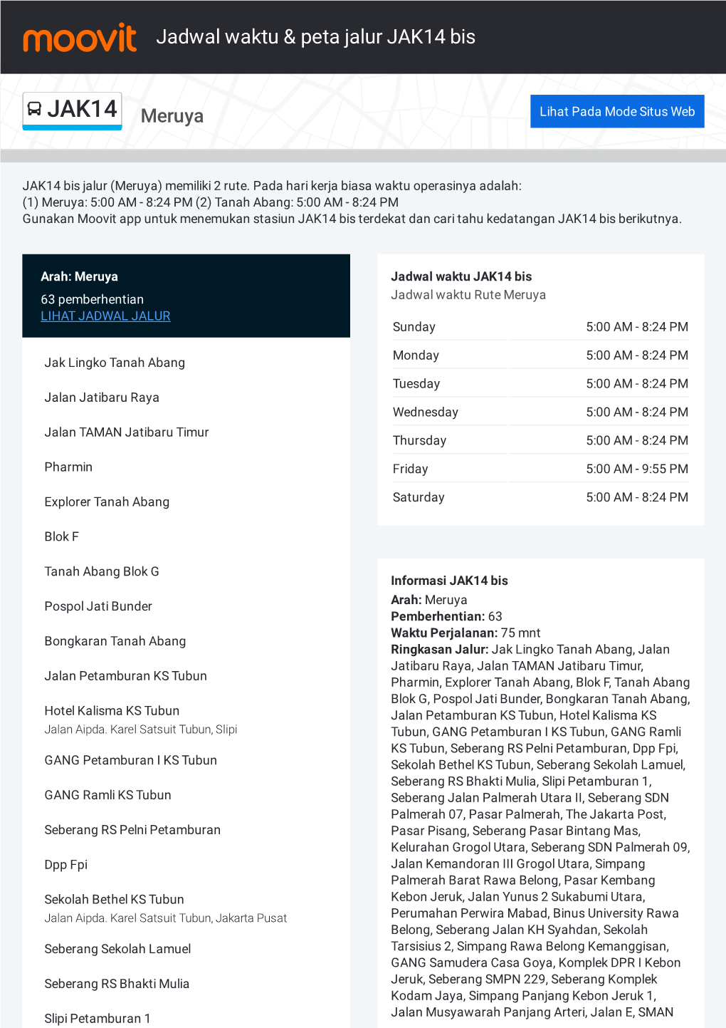 Jadwal Waktu & Peta Jrute Alur JAK14