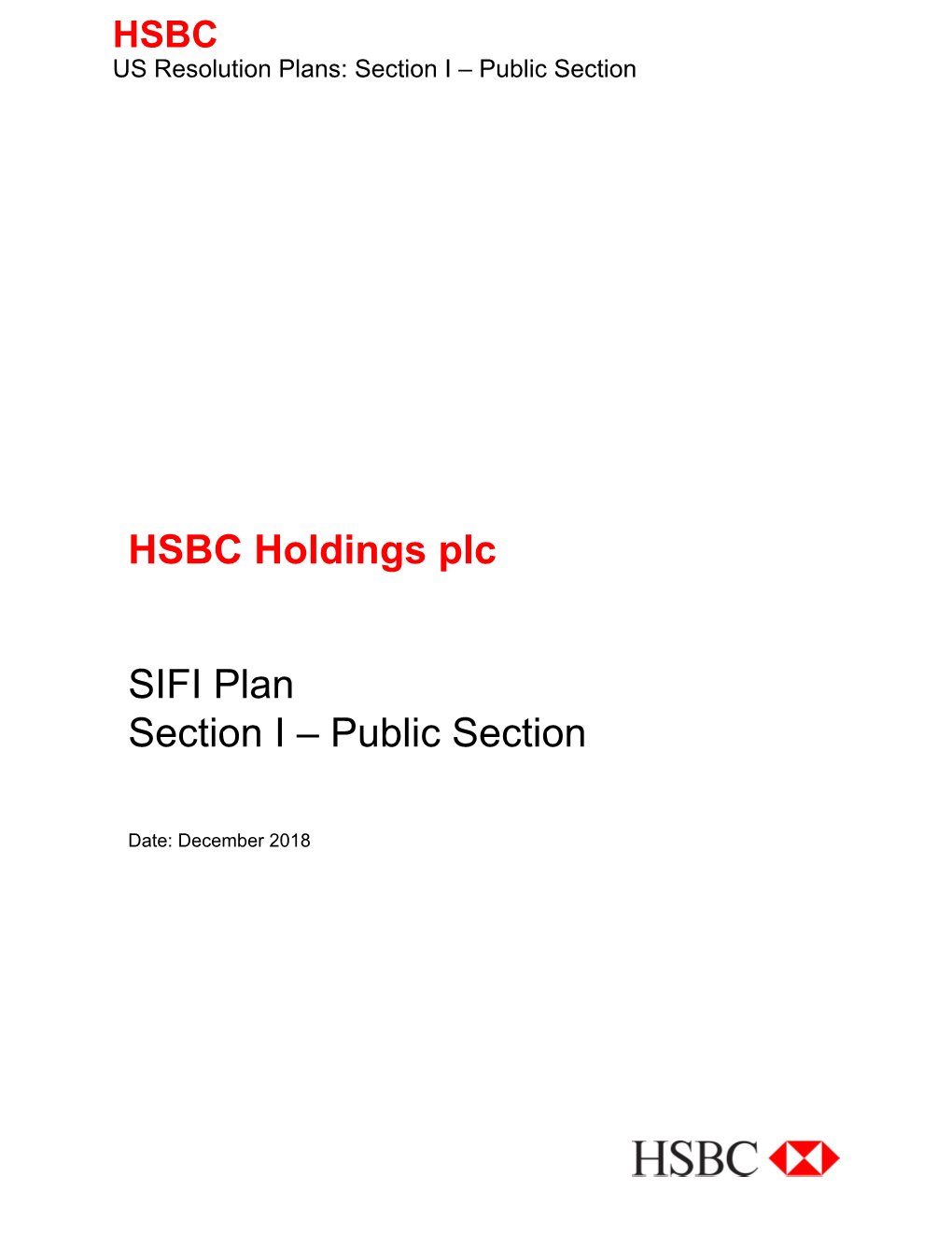 HSBC US Resolution Plans: Section I – Public Section