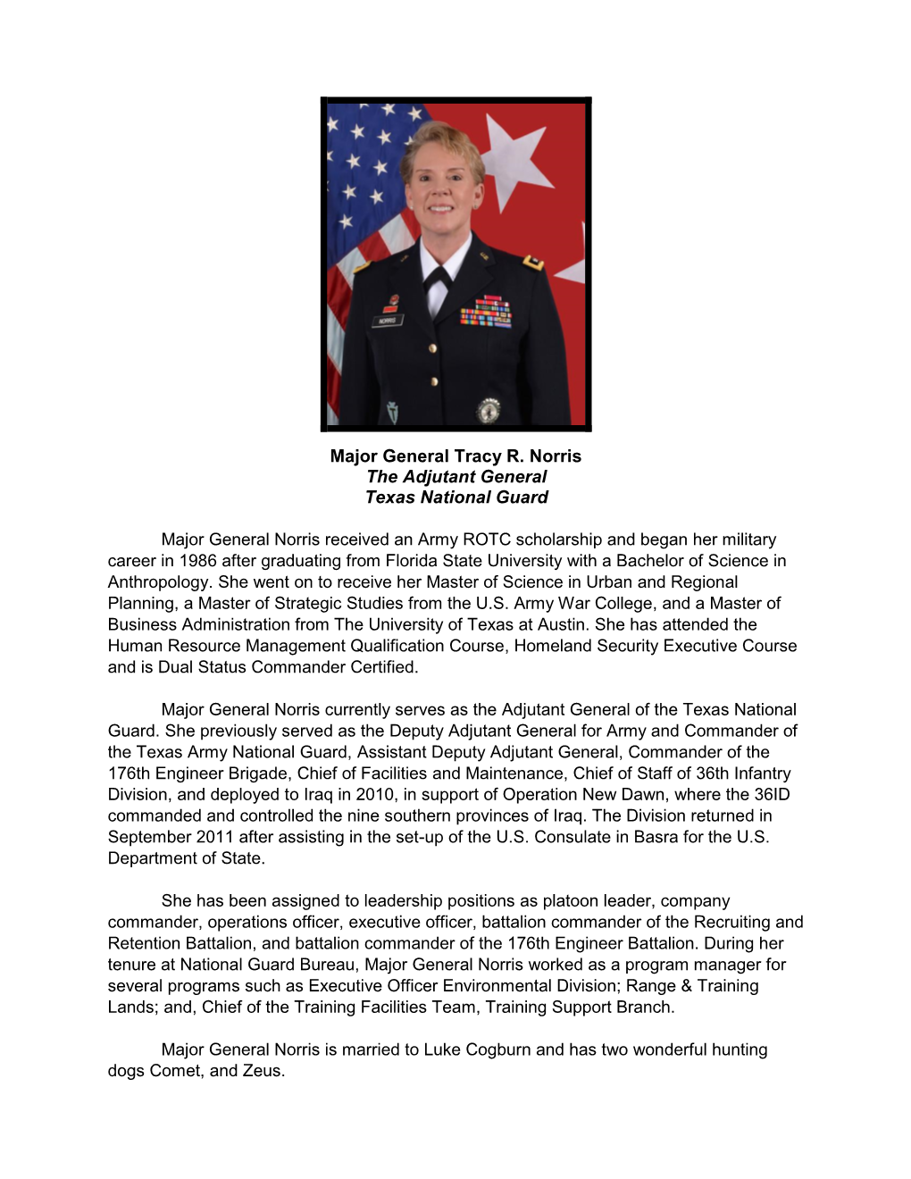 Major General Tracy R. Norris the Adjutant General Texas National Guard