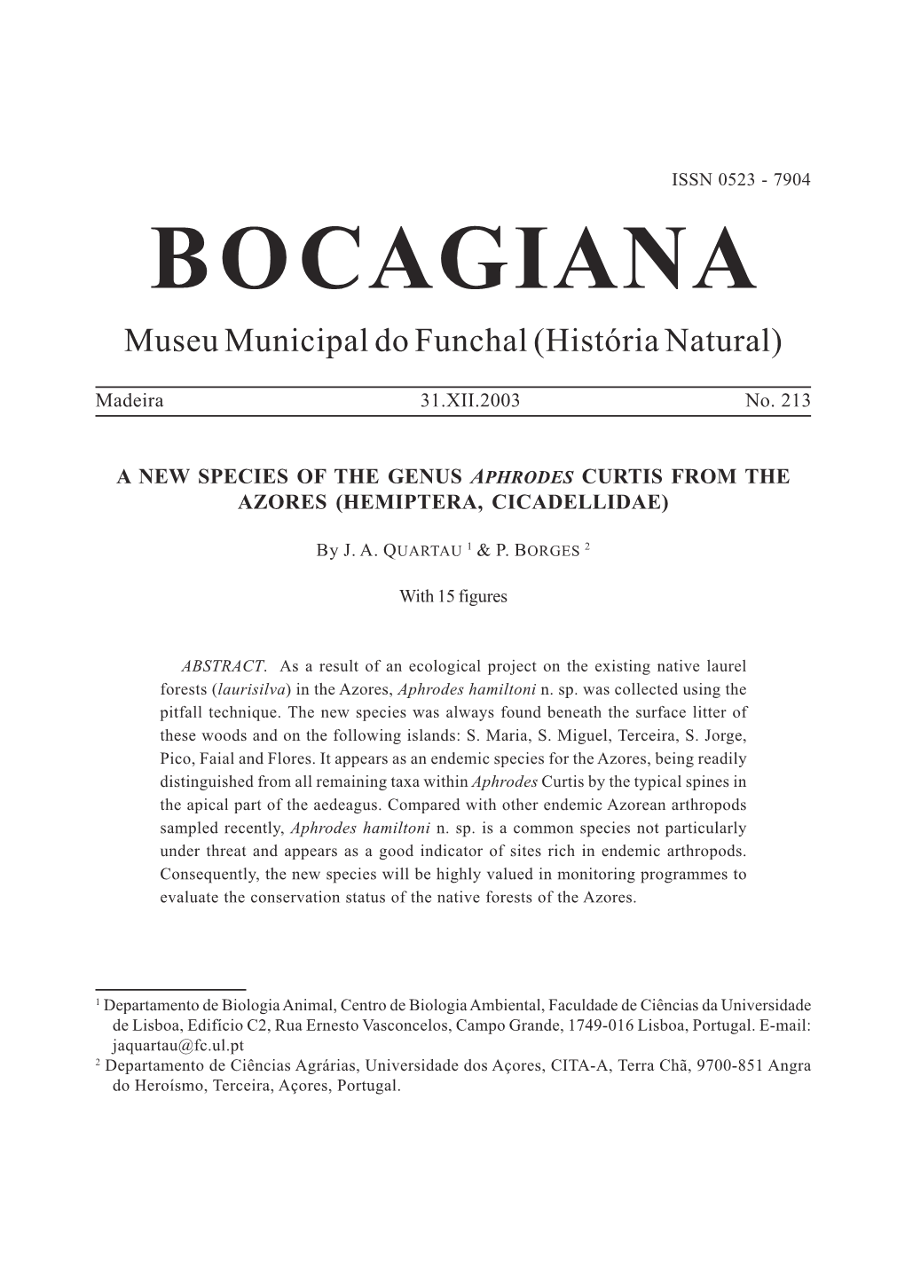 B O C a G I a N a Museu Municipal Do Funchal (História Natural)