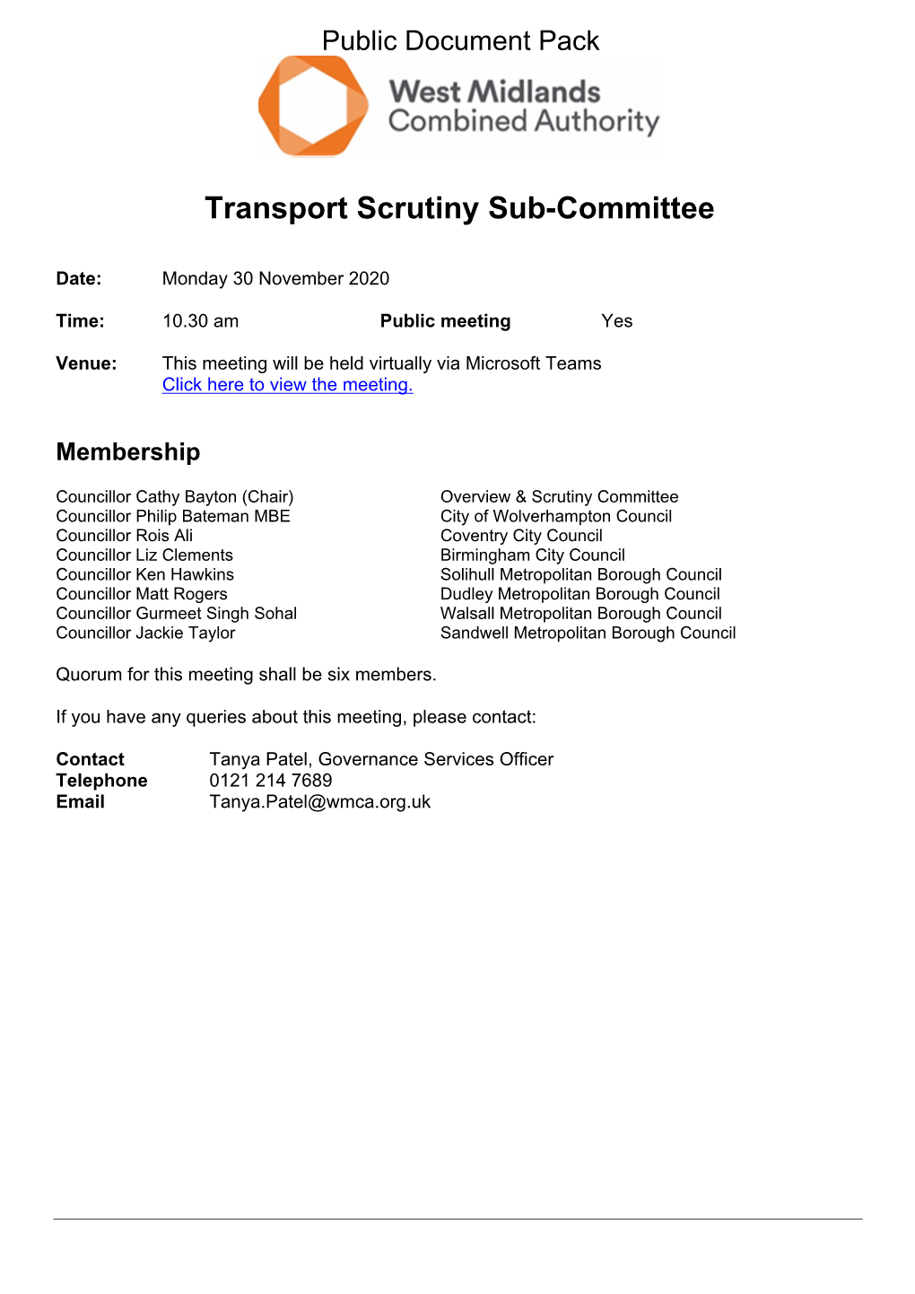 (Public Pack)Agenda Document for Transport Scrutiny Sub-Committee