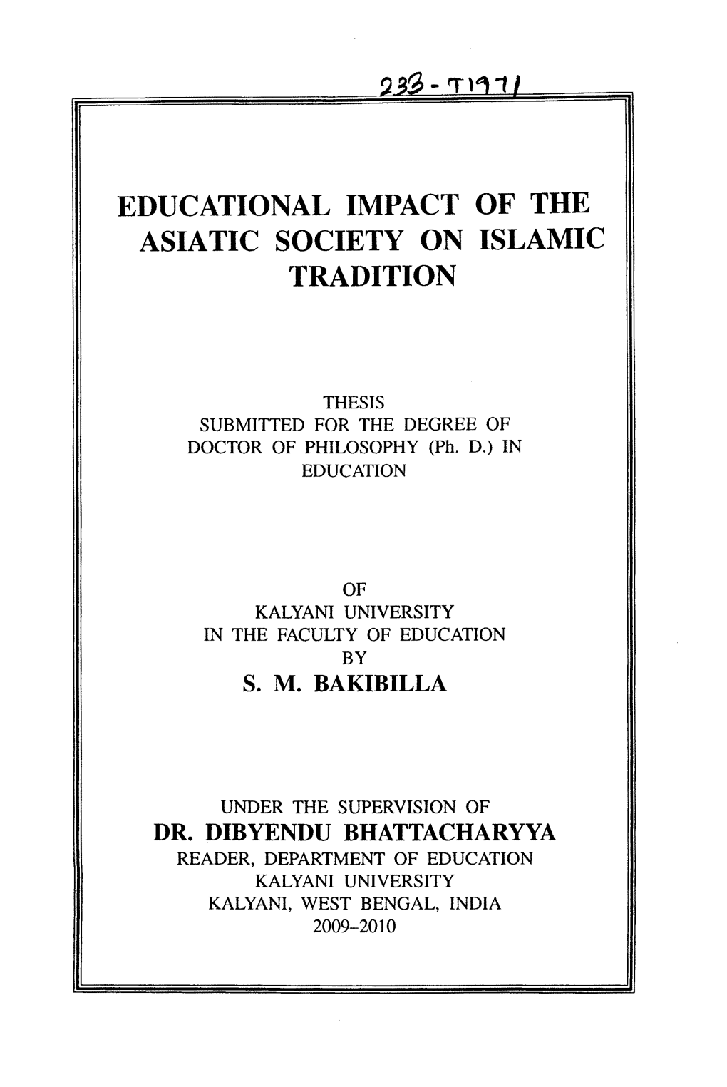 Educational Impact of the Asiatic Society on Islamic Tradition