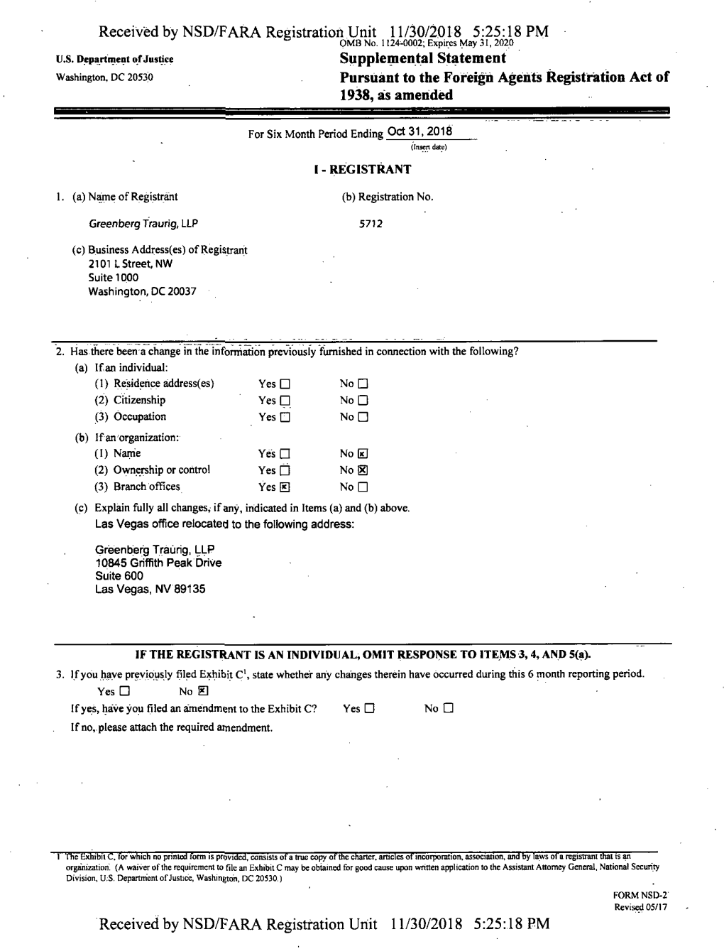 Supplemental Statement Pursuant to the Foreign Agents Registration Act