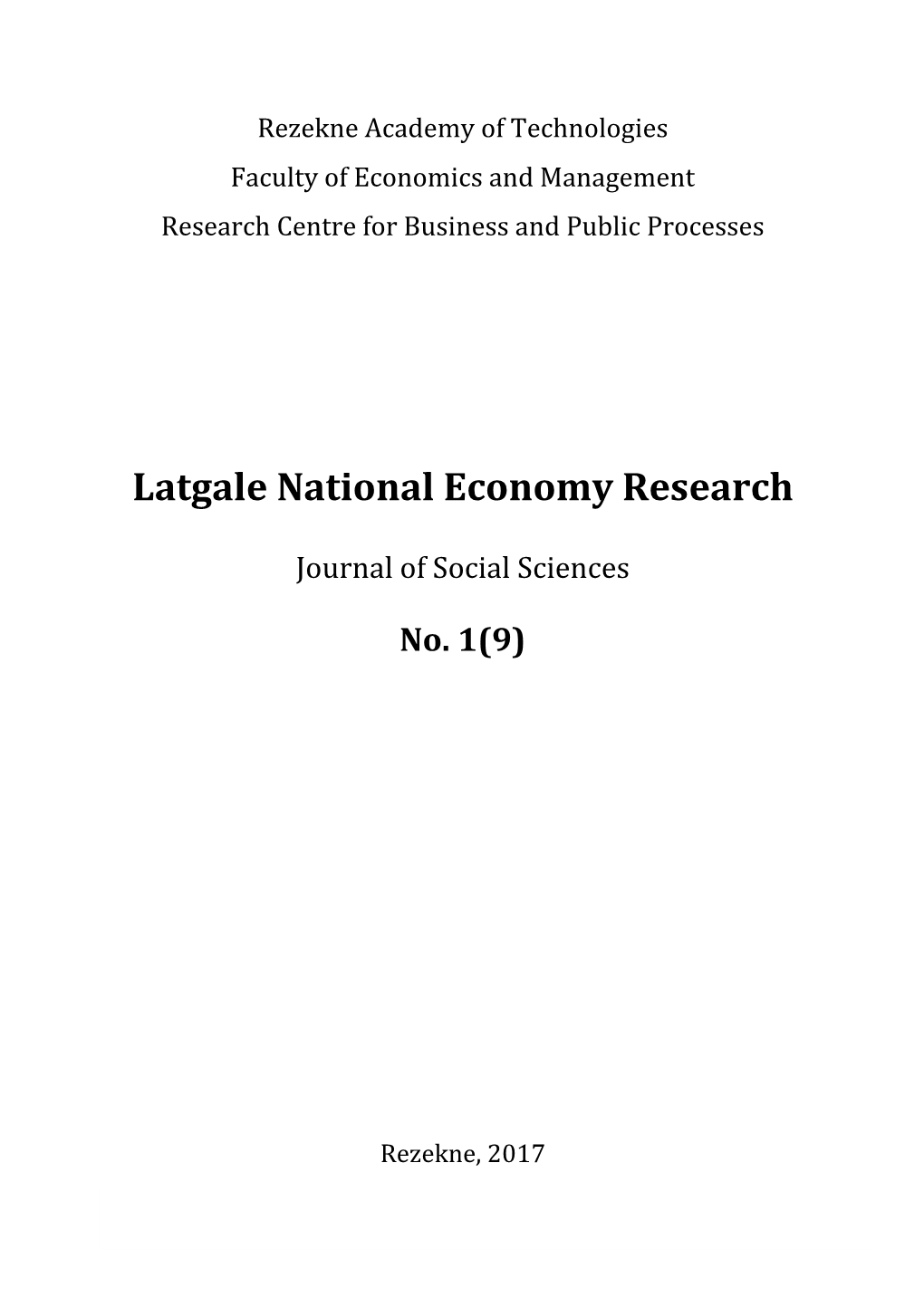 Latgale National Economy Research