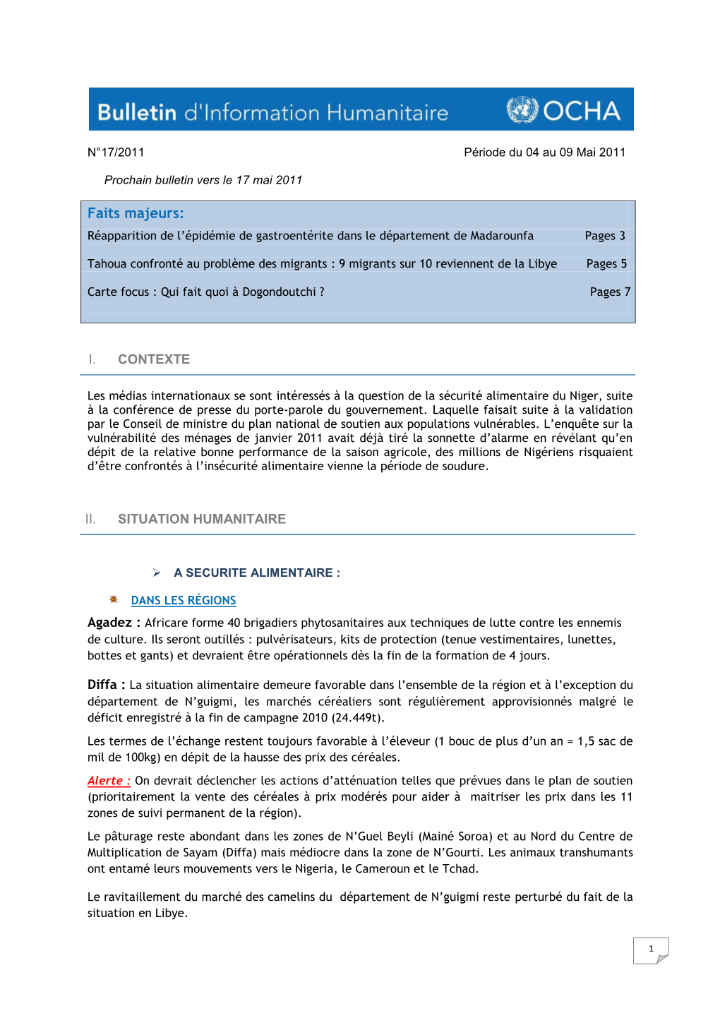 Faits Majeurs: Réapparition De L’Épidémie De Gastroentérite Dans Le Département De Madarounfa Pages 3