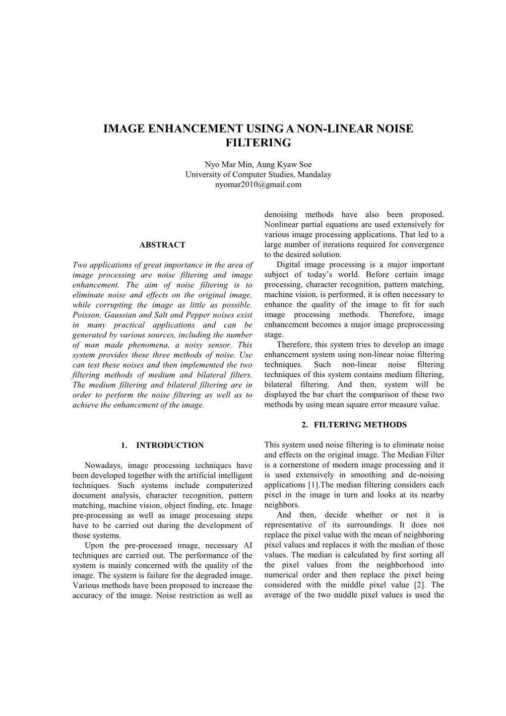 Image Enhancement Using a Non-Linear Noise Filtering