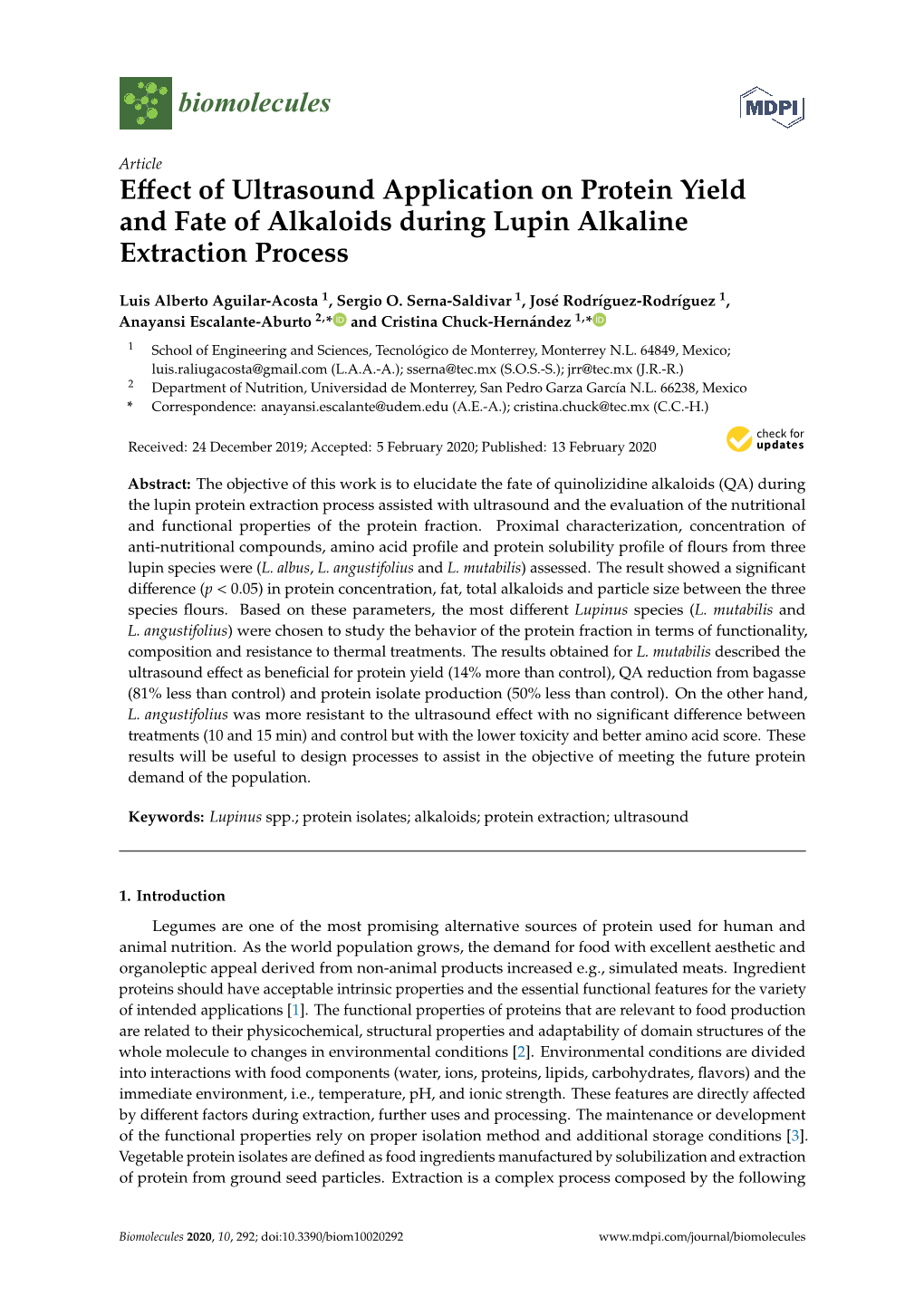 Effect of Ultrasound Application on Protein Yield and Fate of Alkaloids