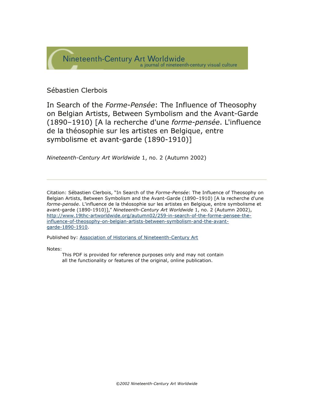 The Influence of Theosophy on Belgian Artists, Between Symbolism and the Avant-Garde (1890–1910) [A La Recherche D'une Forme-Pensée