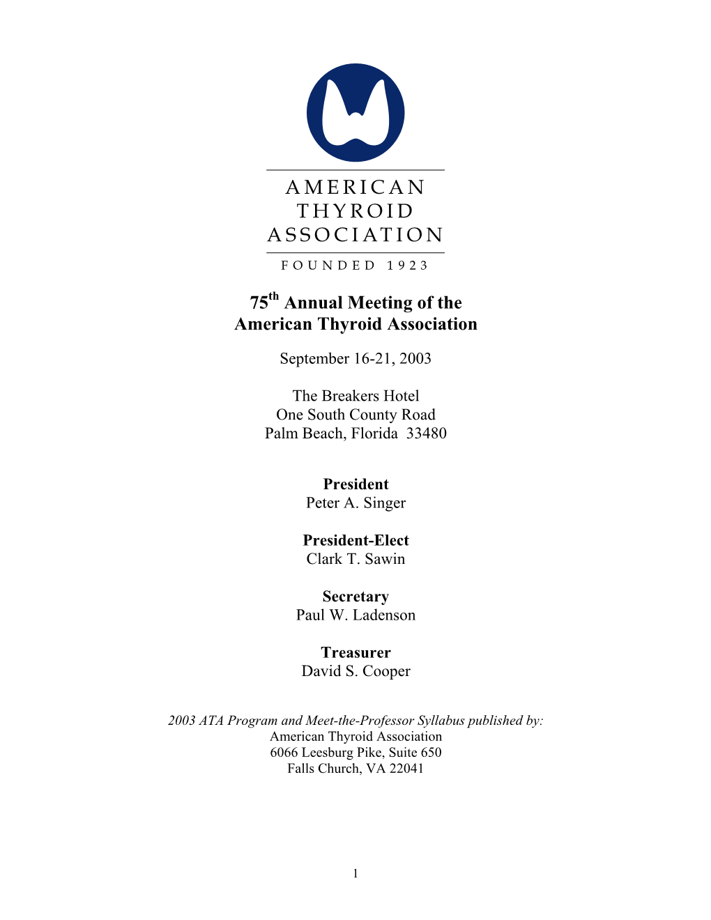 75Th Annual Meeting Program