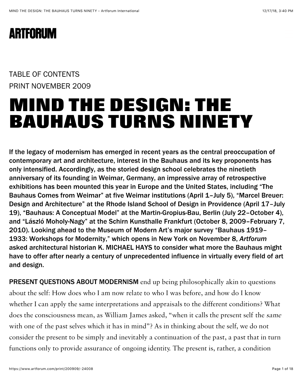 MIND the DESIGN: the BAUHAUS TURNS NINETY - Artforum International 12/17/18, 3�40 PM