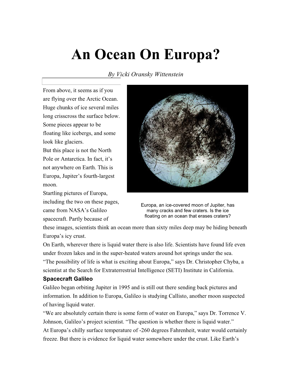 An Ocean on Europa?