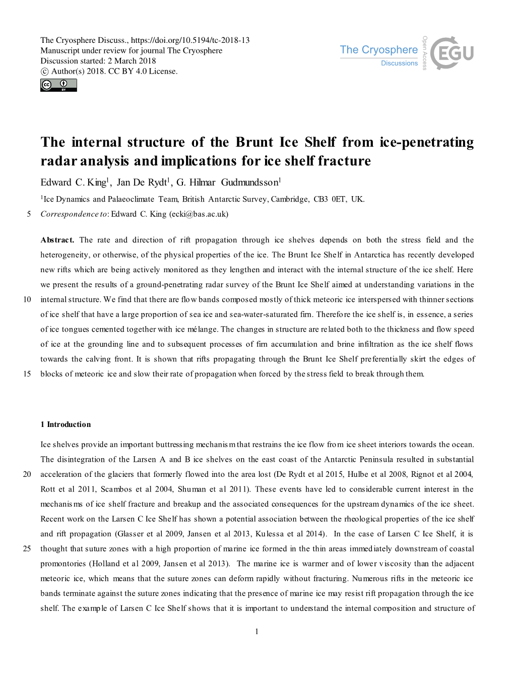 The Internal Structure of the Brunt Ice Shelf from Ice-Penetrating Radar Analysis and Implications for Ice Shelf Fracture Edward C