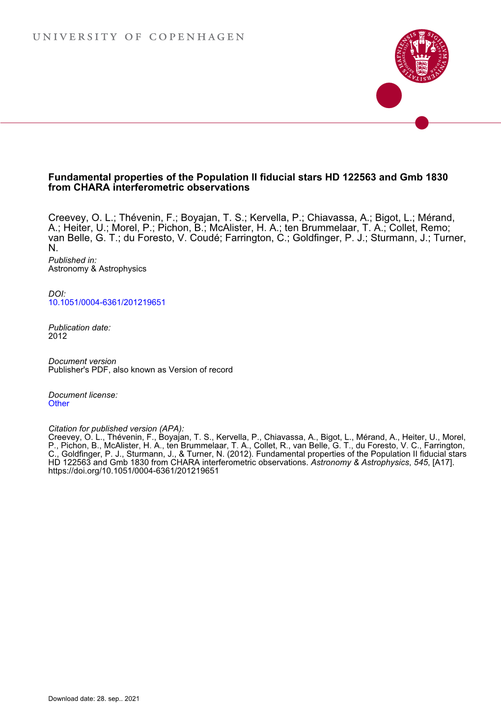 HD 122563 and Gmb 1830 from CHARA Interferometric Observations