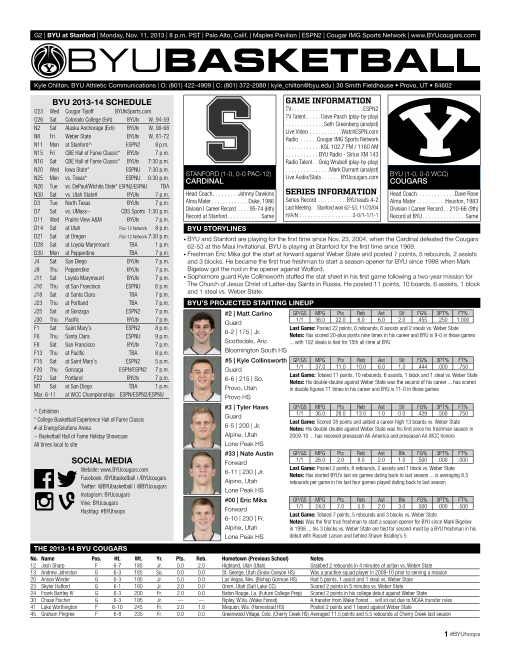 BYU 2013-14 SCHEDULE Social Media Game Information Series