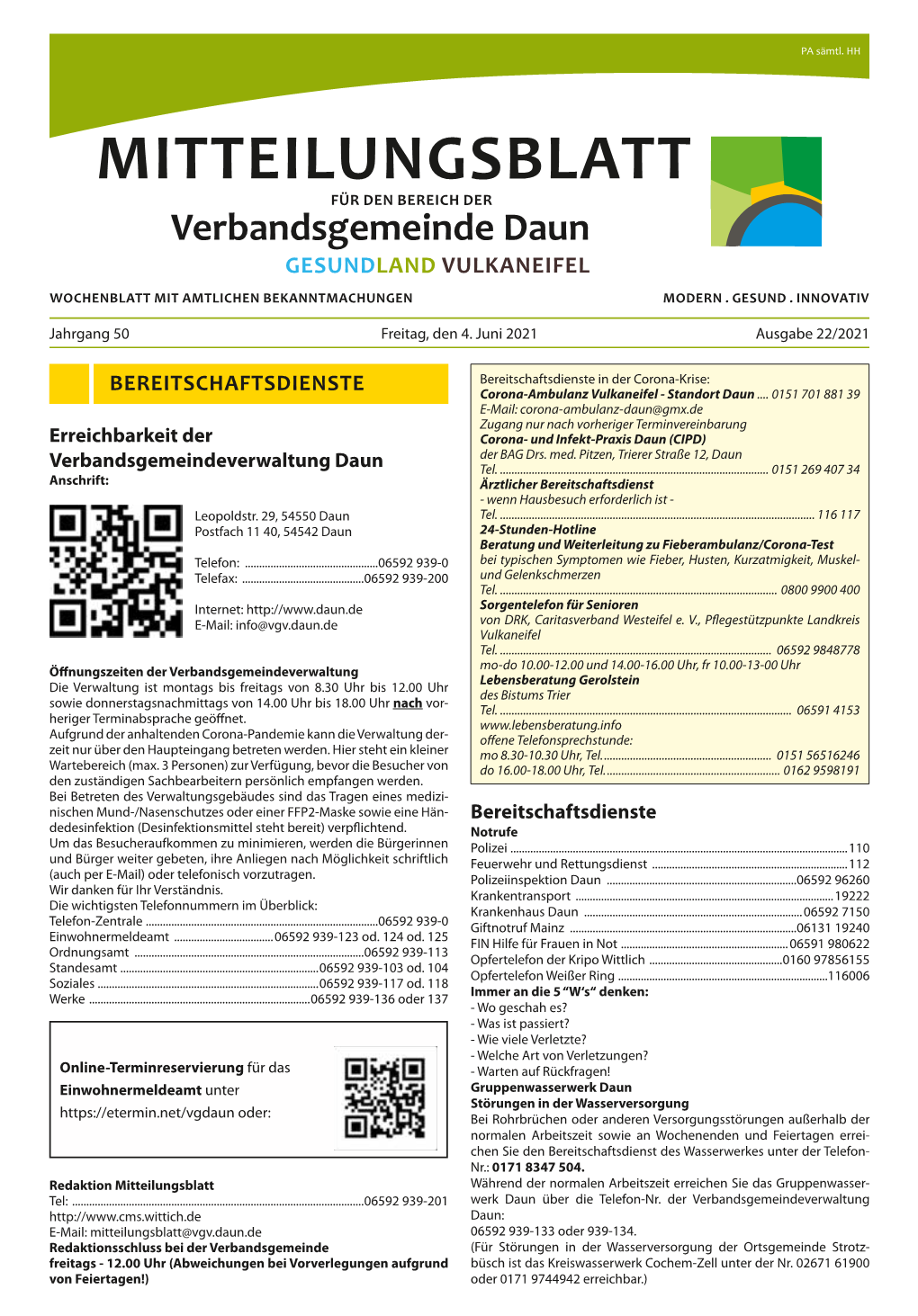 Mitteilungsblatt Für Den Bereich Der Verbandsgemeinde Daun Gesundland Vulkaneifel Wochenblatt Mit Amtlichen Bekanntmachungen Modern