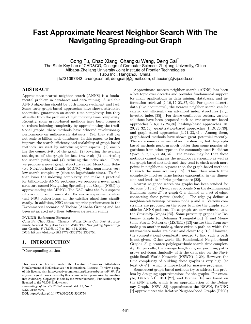 Fast Approximate Nearest Neighbor Search with the Navigating Spreading-Out Graph