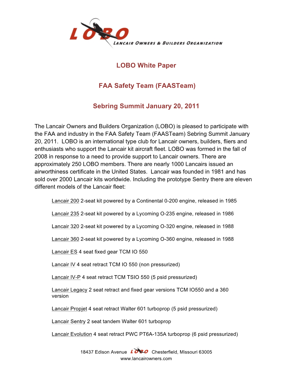 LOBO White Paper FAA Safety Team (Faasteam)