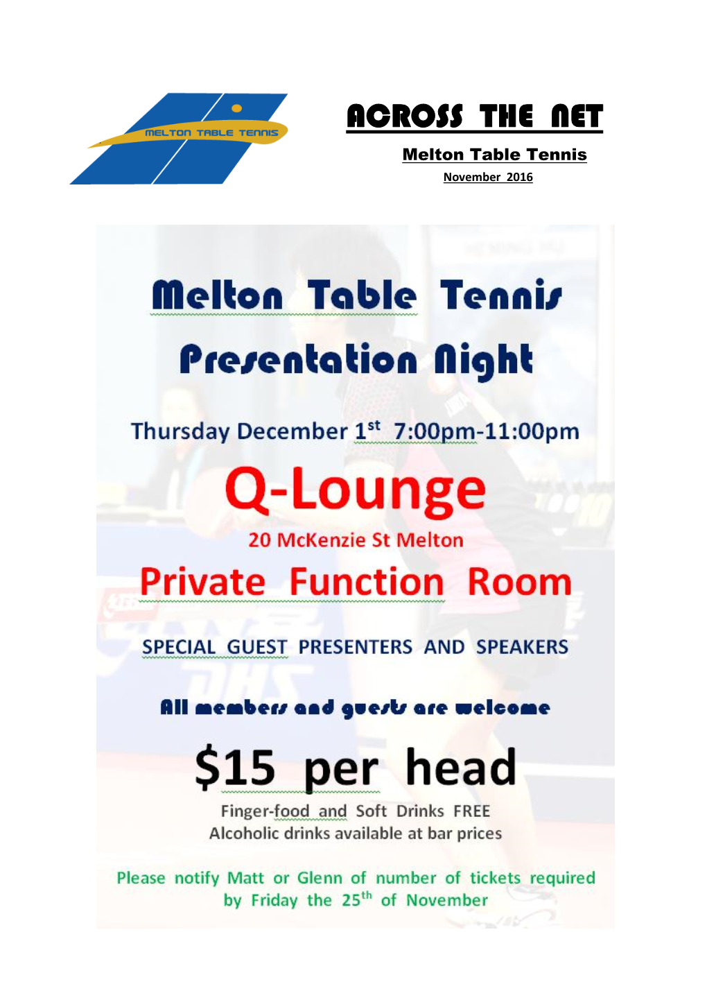 ACROSS the NET Melton Table Tennis November 2016