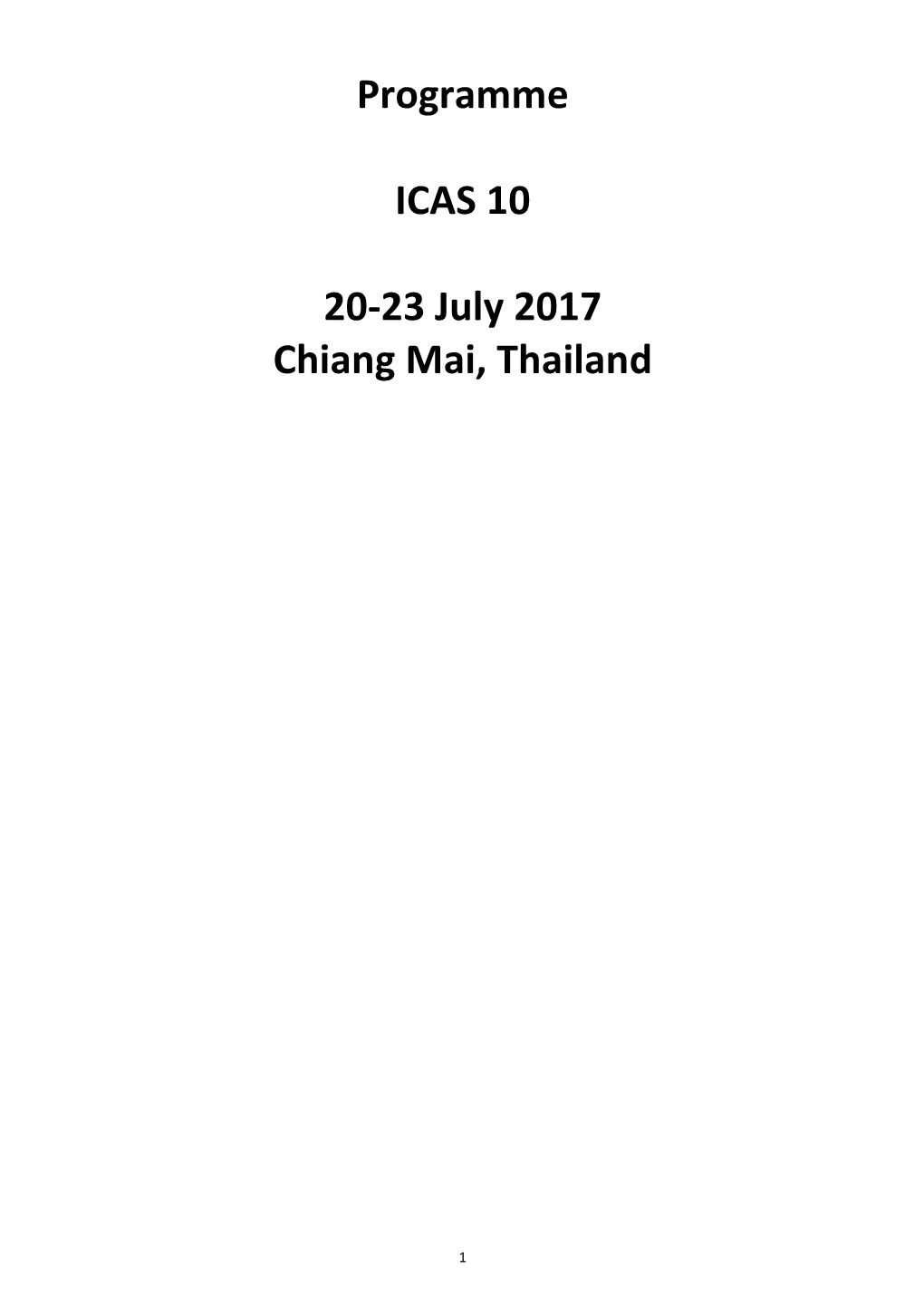 Programme ICAS 10 20-23 July 2017 Chiang Mai, Thailand