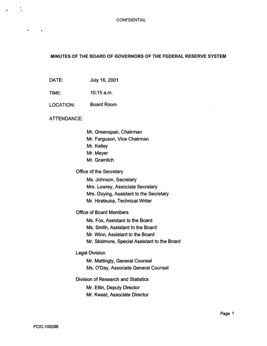 Minutes of the Board of Governors of the Federal Reserve System