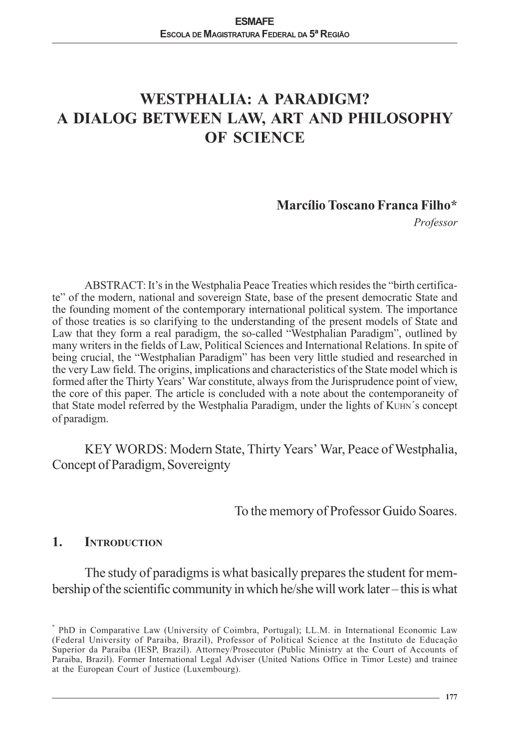 Westphalia: a Paradigm? a Dialog Between Law, Art and Philosophy of Science