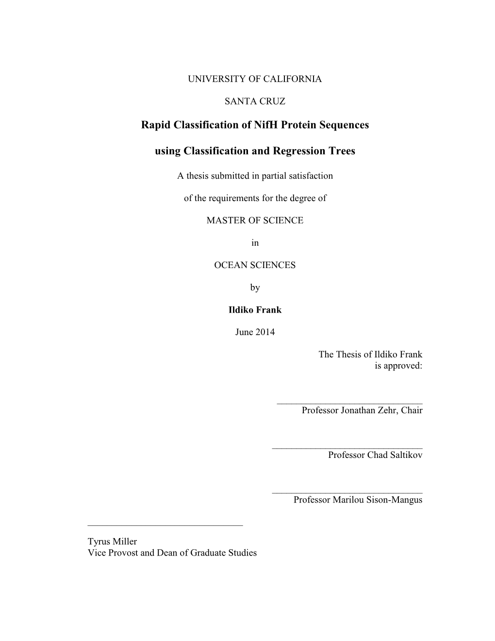 Rapid Classification of Nifh Protein Sequences Using Classification And