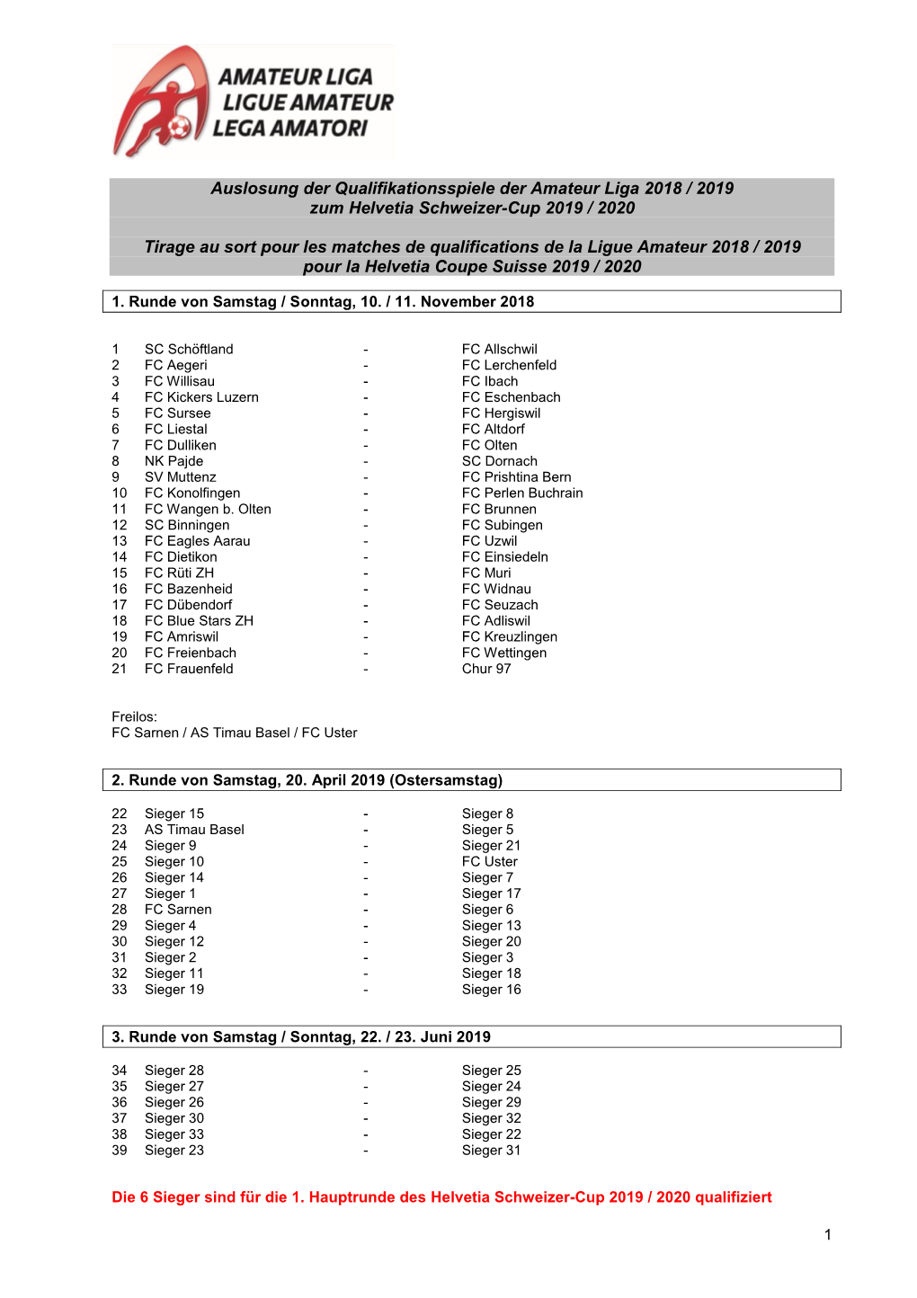 1. Qualifikationsrunde Im November 2018