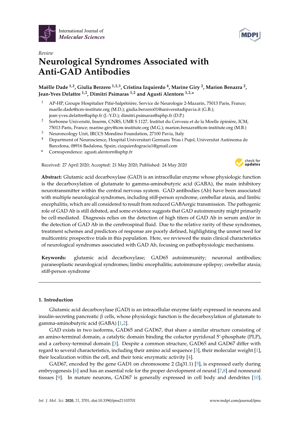 Neurological Syndromes Associated with Anti-GAD Antibodies